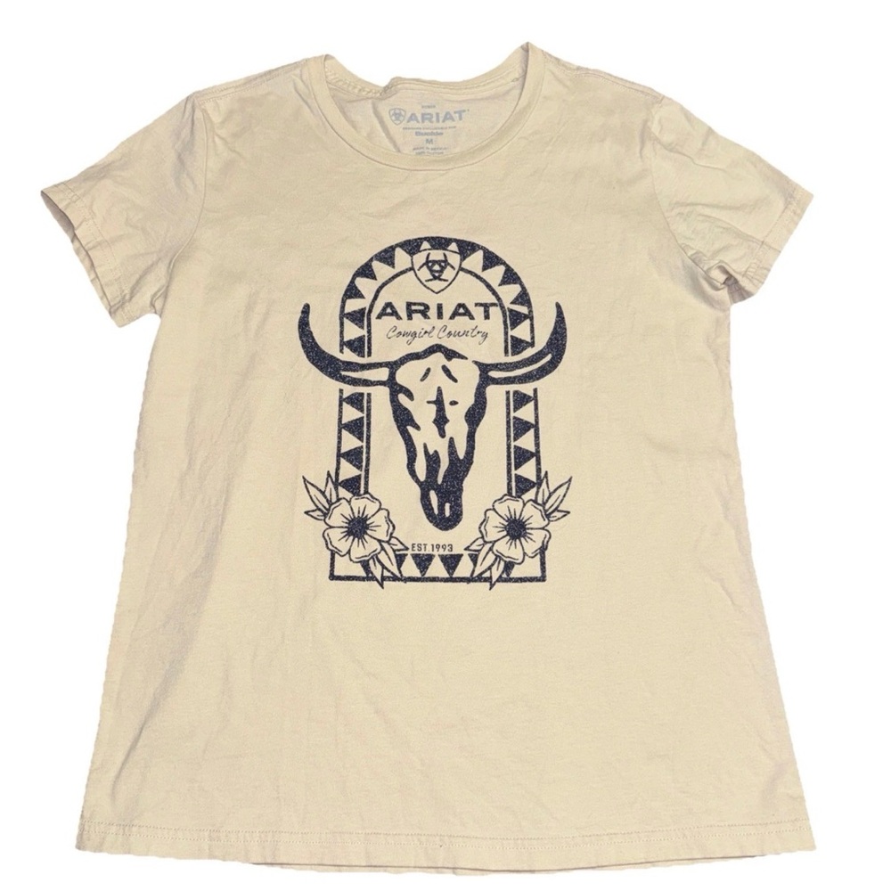 Ariat Designed For Buckle Cowgirl Country Cow Skull Graphic Preppy Floral Beige